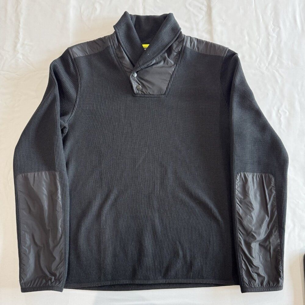 Michael Kors Men's M Black Thick Knitted 1/4 Snap Pullover Jacket Elbow Pads